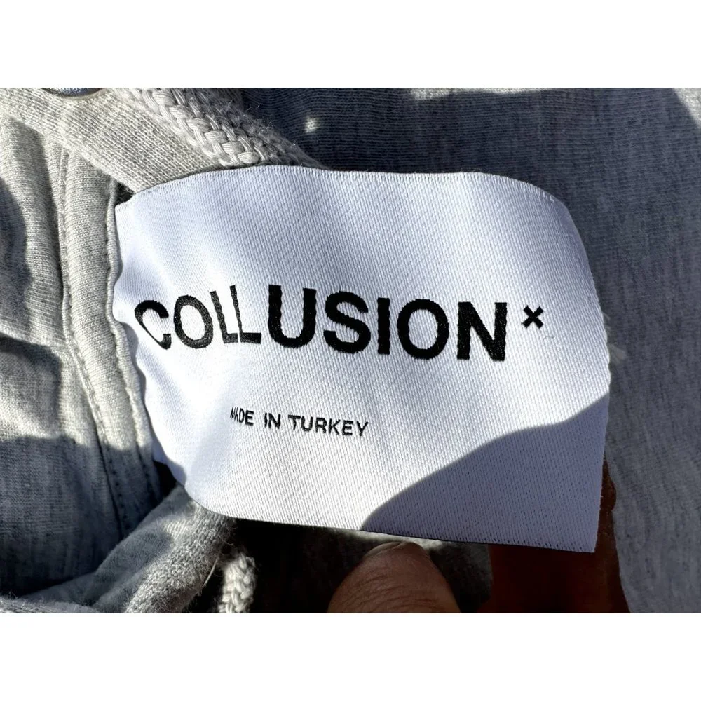 Collusion Mens Small Gray Sweater Hoodie Long Sleeve Drawstring Fleece - Picture 3 of 8